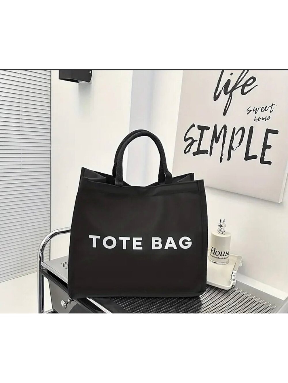 New - Trendy - Large Capacity Retro Style Oxford Tote Bag - Black /White